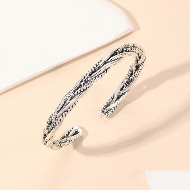 2022 Geflochtenes Twist Open Alloy Galvanisiertes geometrisches Vintage-Armband für Herren_voghion.com