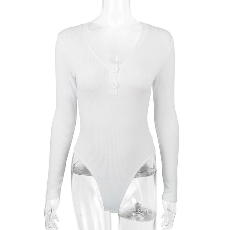 Sexy Slim-Fit Jumpsuit mat laangen Äermel a V-Ausschnëtt aus Kotteng fir Dammen_voghion.com
