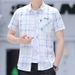 Camicia a quadri a maniche corte da uomo alla moda - Camicia casual estiva slim fit con bottoni e colletto alla francese per ragazzi_voghion.com