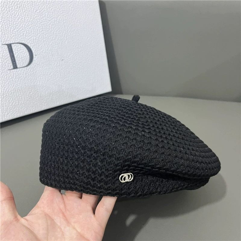 Hot Sale Women Fixed Pleated Straw Beret Summer Knit Breathable Big Artist Fashion Painter Hat_voghion.com