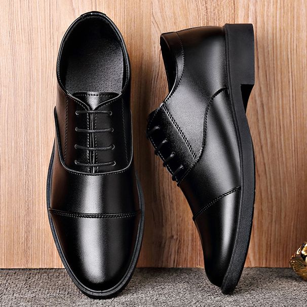 Men's Classic Business Casual Leather Shoes - Soft PU Square Toe Lace-Up Dress Shoes For Office & Daily Wear_voghion.com