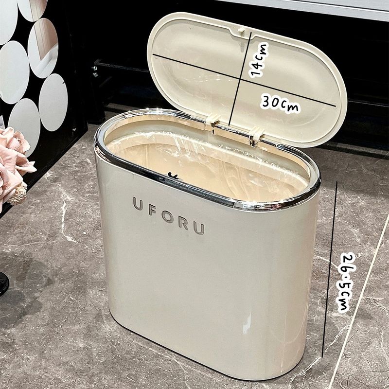 Bathroom Gap Household Trash Can With Lid, Press-Type, Toilet-Specific, High-Value, Large Capacity, Kitchen, Living_voghion.com