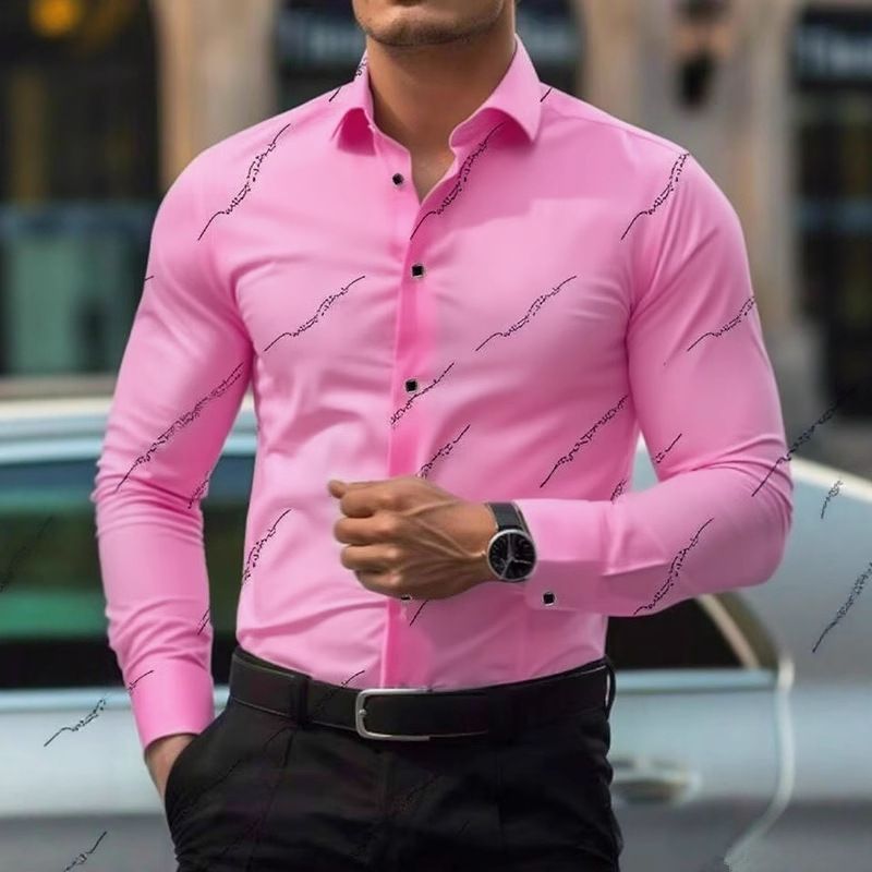 Camicia da uomo casual da lavoro, elasticizzata, con stampa su quattro lati, sottile, antirughe, a maniche lunghe_voghion.com