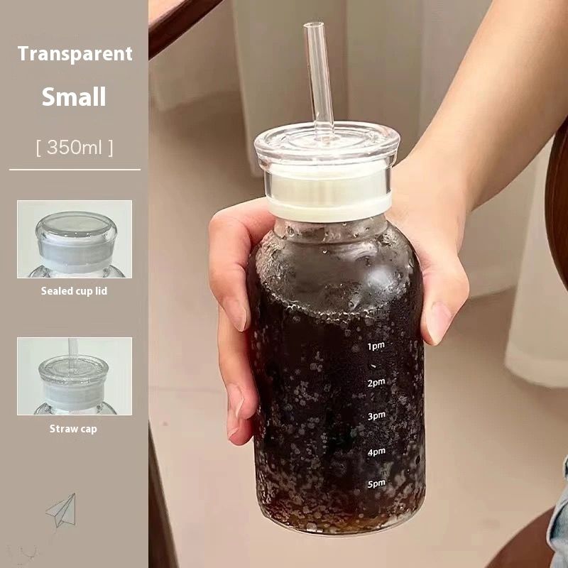 High-Quality Transparent High-Temperature Resistant Glass With Dual Lid Straw, Dual-Use Simple Design, Portable And Cute_voghion.com