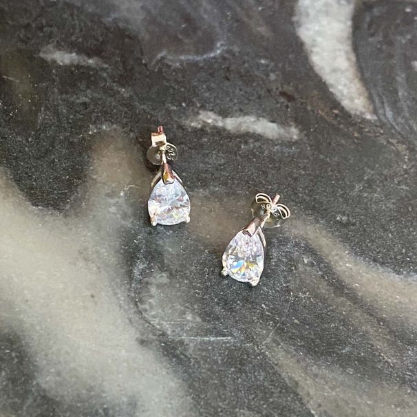 Teardrop Sterling Silver Stud Earrings_voghion.com