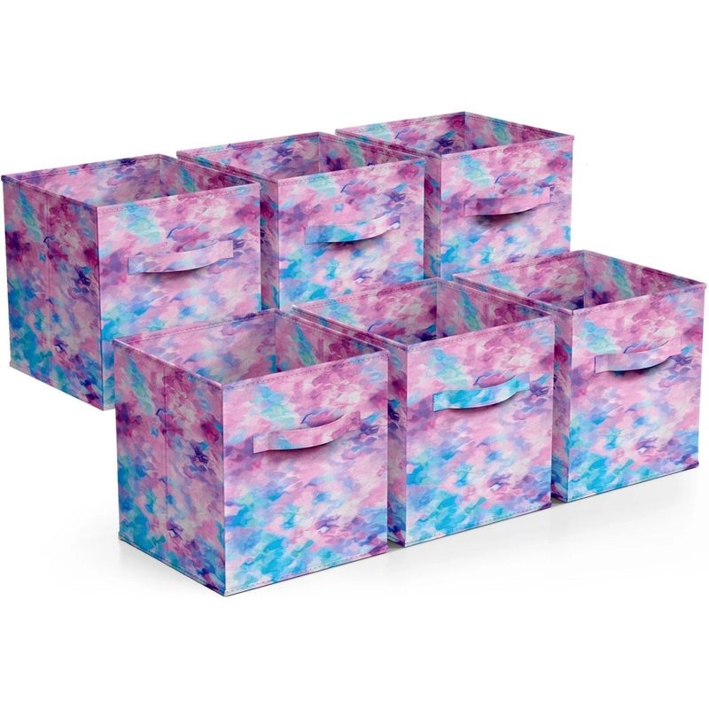 Fabric Storage Cubes - 6 Foldable Tie Dye Organizing Cubbies, Toy Box & Closet Organizer, 6 Count_voghion.com
