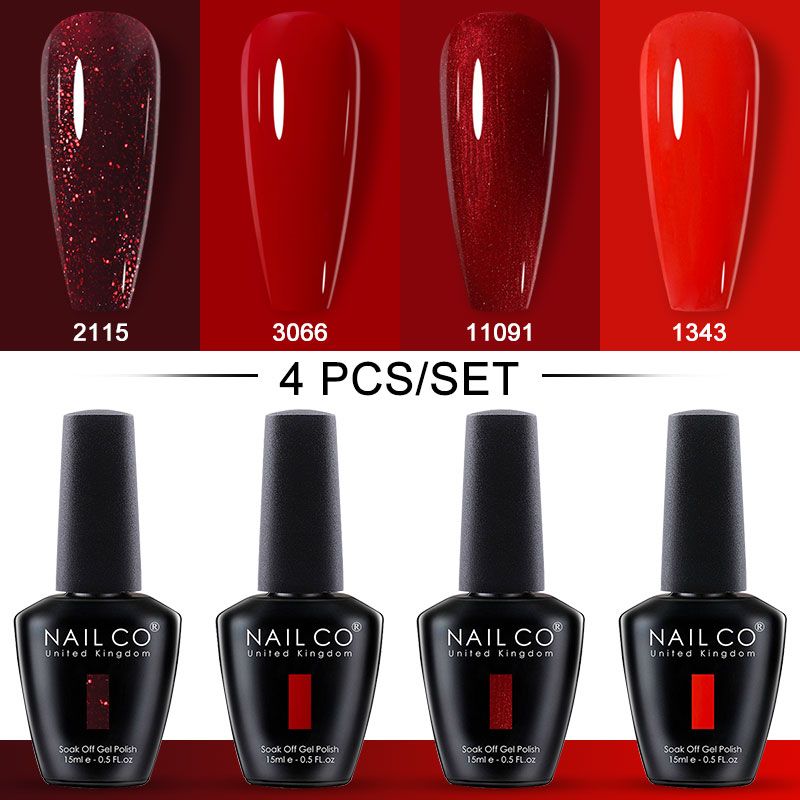 NAILCO 15ml 4 pz/set Colori Gel Nail Polish UV Glitter Gel Nail Polish Kit Nail Lakiery Esmalte Vernice LED Nail Art Design Vernis_voghion.com