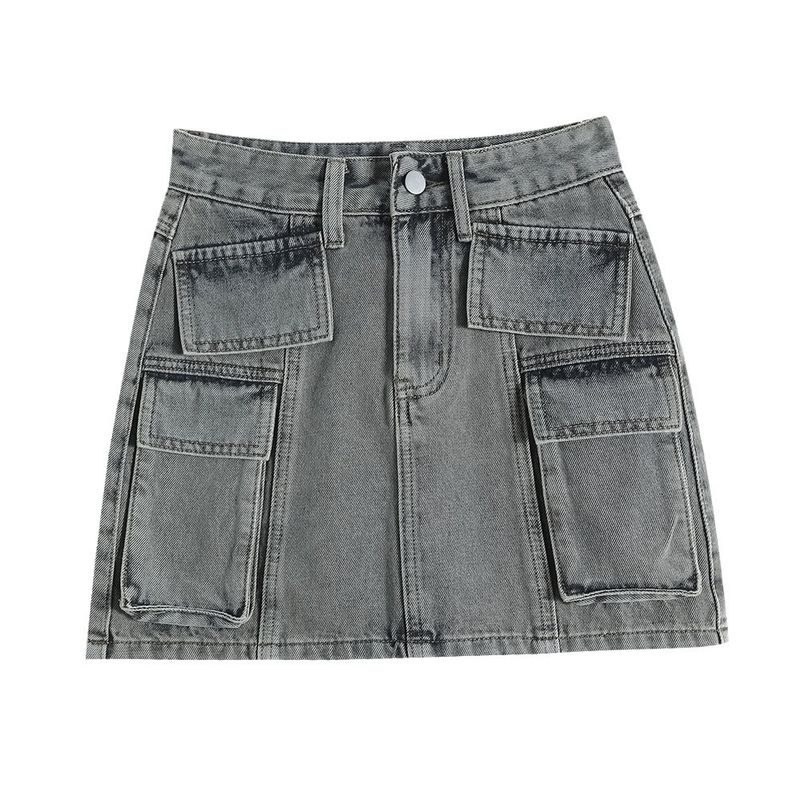 Jeansrock Zementgrauer Workwear-Jeansrock Alter Anti-Exposure-A-Linienrock_voghion.com
