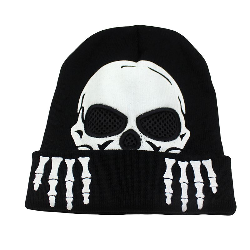 Halloween luminous skull funny pullover knitted hat autumn and winter outdoor warm cold hat for men and women_voghion.com