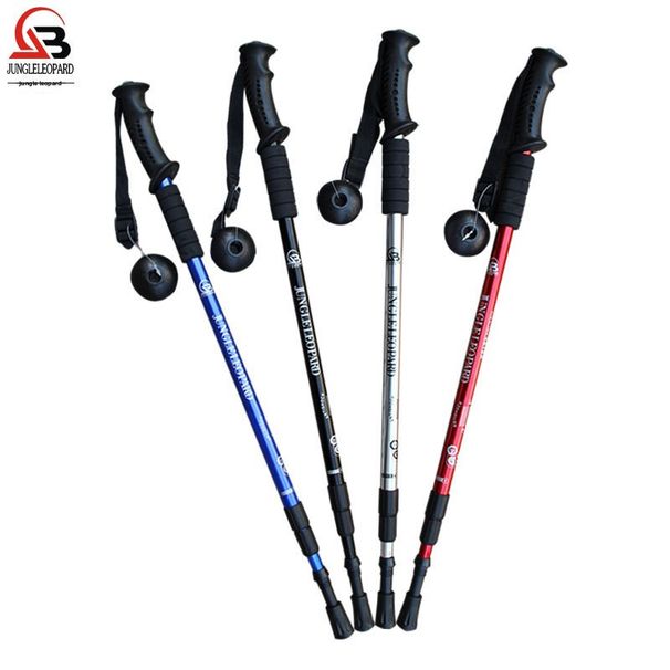 3-Section Straight Handle Trekking Pole Aluminum Alloy 6061 Multi-Functional Walking Elderly Hand Crutch Jungle Leopard_voghion.com