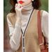 【 Kasjmierfamilie 】 Nieuwe V-hals gebreide mouwloze cardigan trui veelzijdige vest camback top voor dames lente_voghion.com