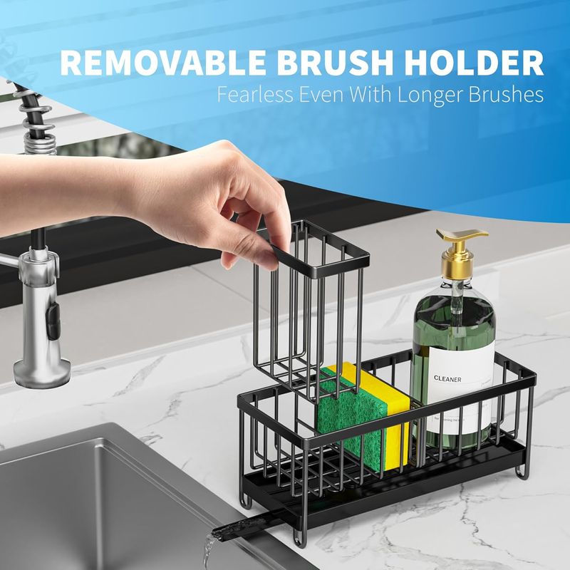 Rotating Sink Organizer - Stainless Steel Sponge Holder With Drip-Free Spout & Brush Storage Space-Saving_voghion.com