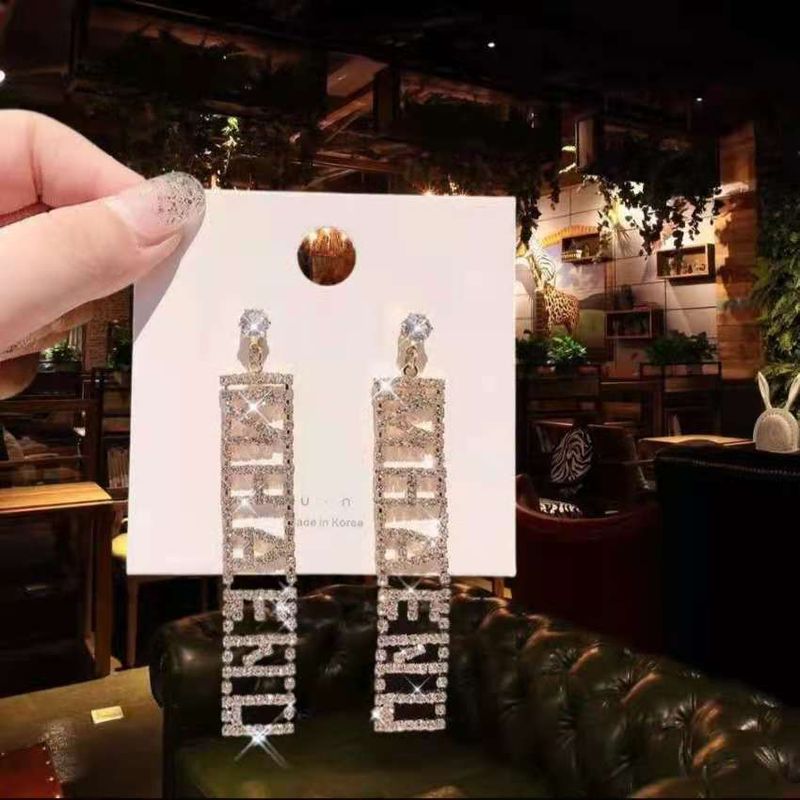 Nuovi orecchini lunghi con lettere di diamanti rettangolari e strass, orecchini alla moda per l'atmosfera da discoteca_voghion.com