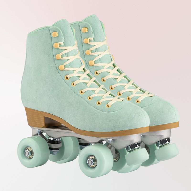 Zweireihige Rollschuhe für Erwachsene Grüne Rollschuhe Metallständer Rollschuhe Vierrad-Skates_voghion.com