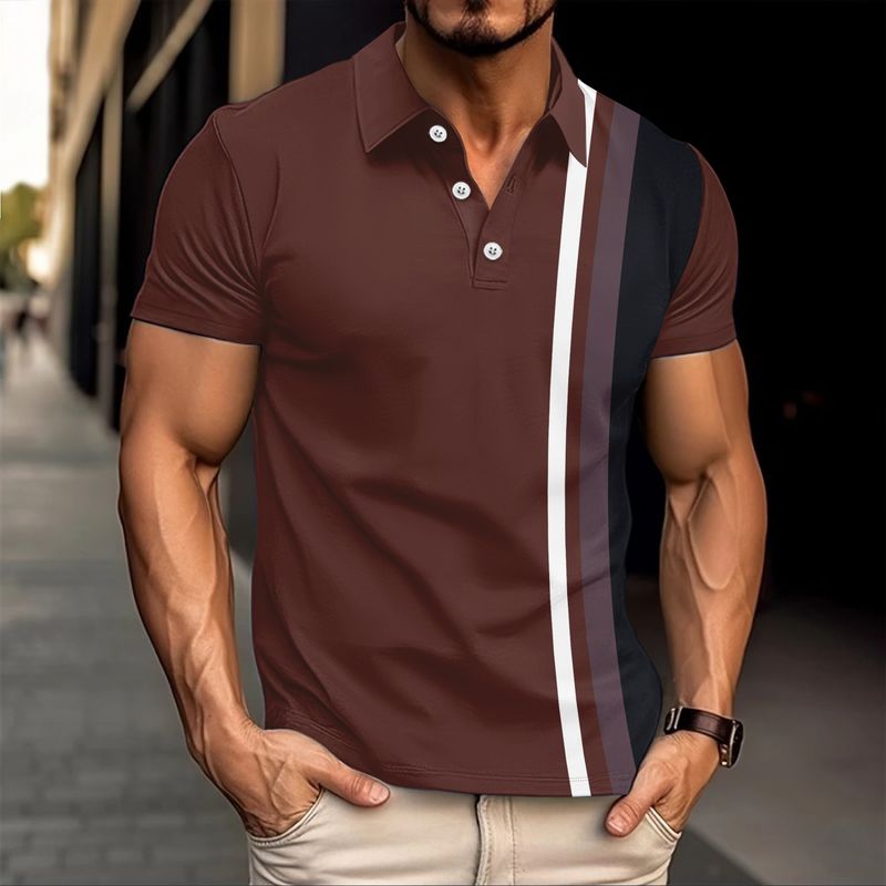 Herren Sommer Neues Casual Vielseitiges Farbverlauf Kurzarm Knopf Revers Herren Poloshirt_voghion.com