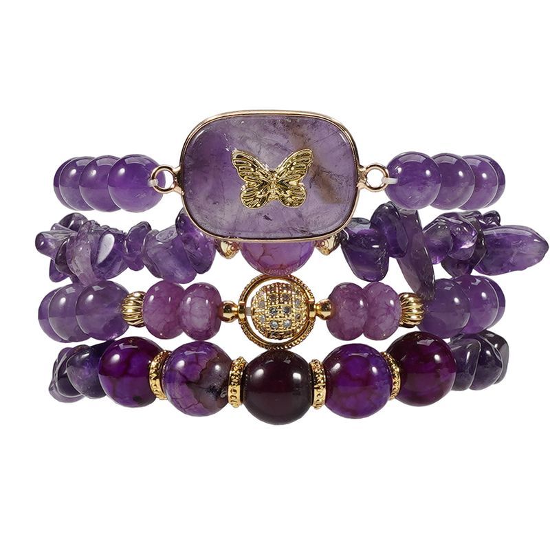 8 Cm Lila Kristall Runde Perlen Schmetterling Tag Natürliche Stein Armband Set Ins Einfache Persönlichkeit_voghion.com