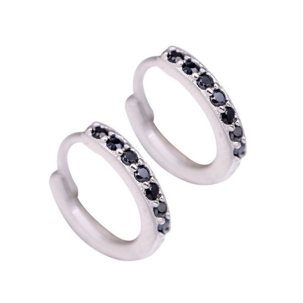 Orecchini a cerchio piccoli da 8 mm in argento sterling 925 con zirconi neri, regalo per donna E3_voghion.com
