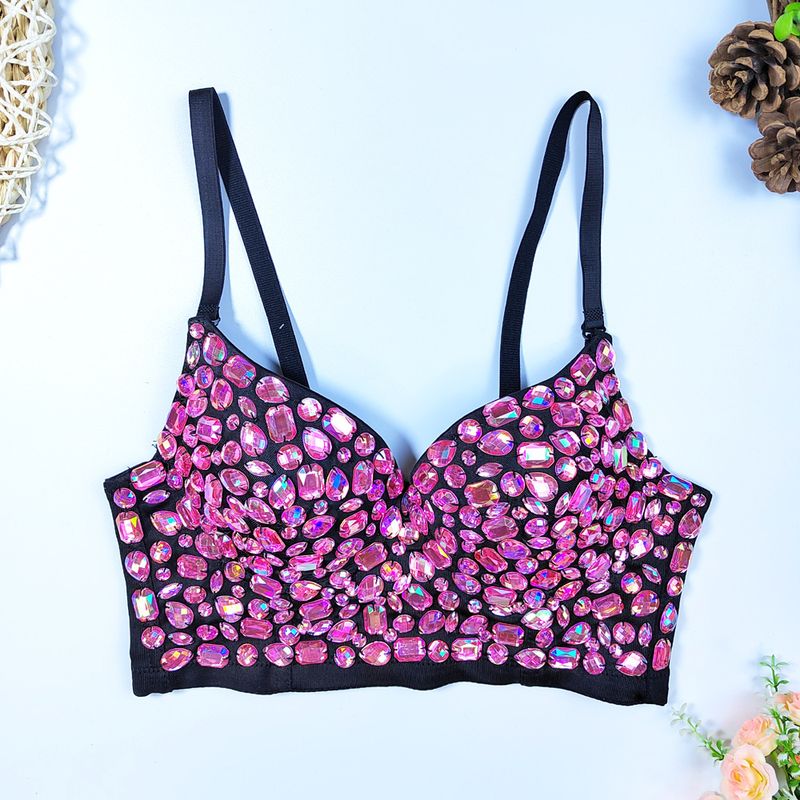 Damenbekleidung Bright Diamond AB Color Diamond Tube Top Vorsichtiger tiefer V-Ausschnitt, eingewickelte Brust, Hosenträger für Bühnenauftritte, weibliches Bar-Top_voghion.com