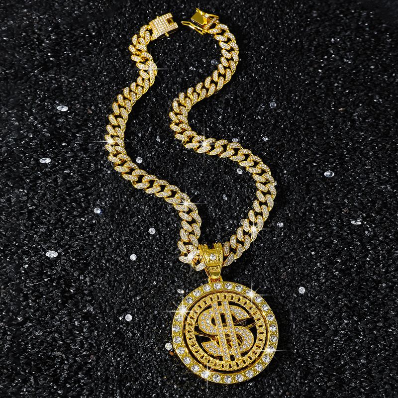 Collana con ciondolo girevole in lega di moda con dollaro statunitense cubano, personalità esagerata, collana cubana da uomo con dollaro statunitense_voghion.com
