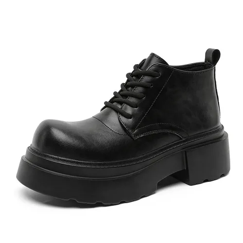 Retro Martin Boots Men's Medium-top Thick-soled High-top Leather Shoes Heightening Locomotive Tooling Short Boots_voghion.com