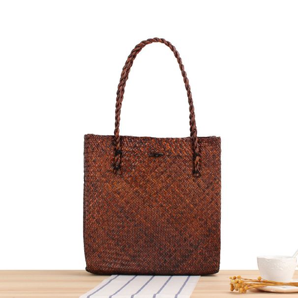 Borsa da spiaggia in stile pastorale con tracolla singola in paglia da donna_voghion.com