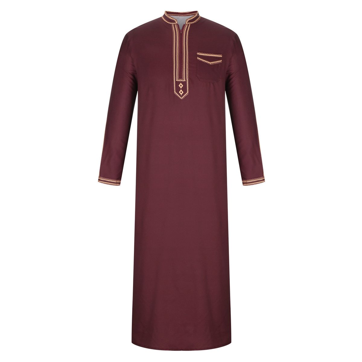 Men's Clothing Men's Muslim Robe Stand Collar Printed Ethnic Style Loose And Comfortable Jumpsuit_voghion.com