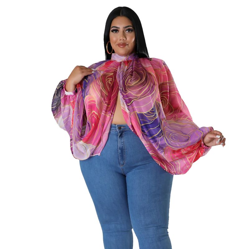 Haut à lacets en mousseline de soie pour femmes, grande taille, vêtements pour femmes, col rond, dos ouvert, haut à lacets_voghion.com