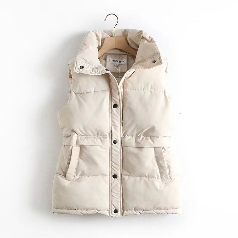 Women's Quilted Vest With Stand Collar, Lightweight Padded Coat, Loose Fit Casual Jacket, Open Front Sleeveless Outerwear For Fall Winter_voghion.com