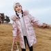 Kids’ Shiny Down Jacket – Long Winter Coat (Pink/White, Sizes 120-160cm, 50%-55% White Duck Down, Easy-Clean Shell, Korean Style_voghion.com