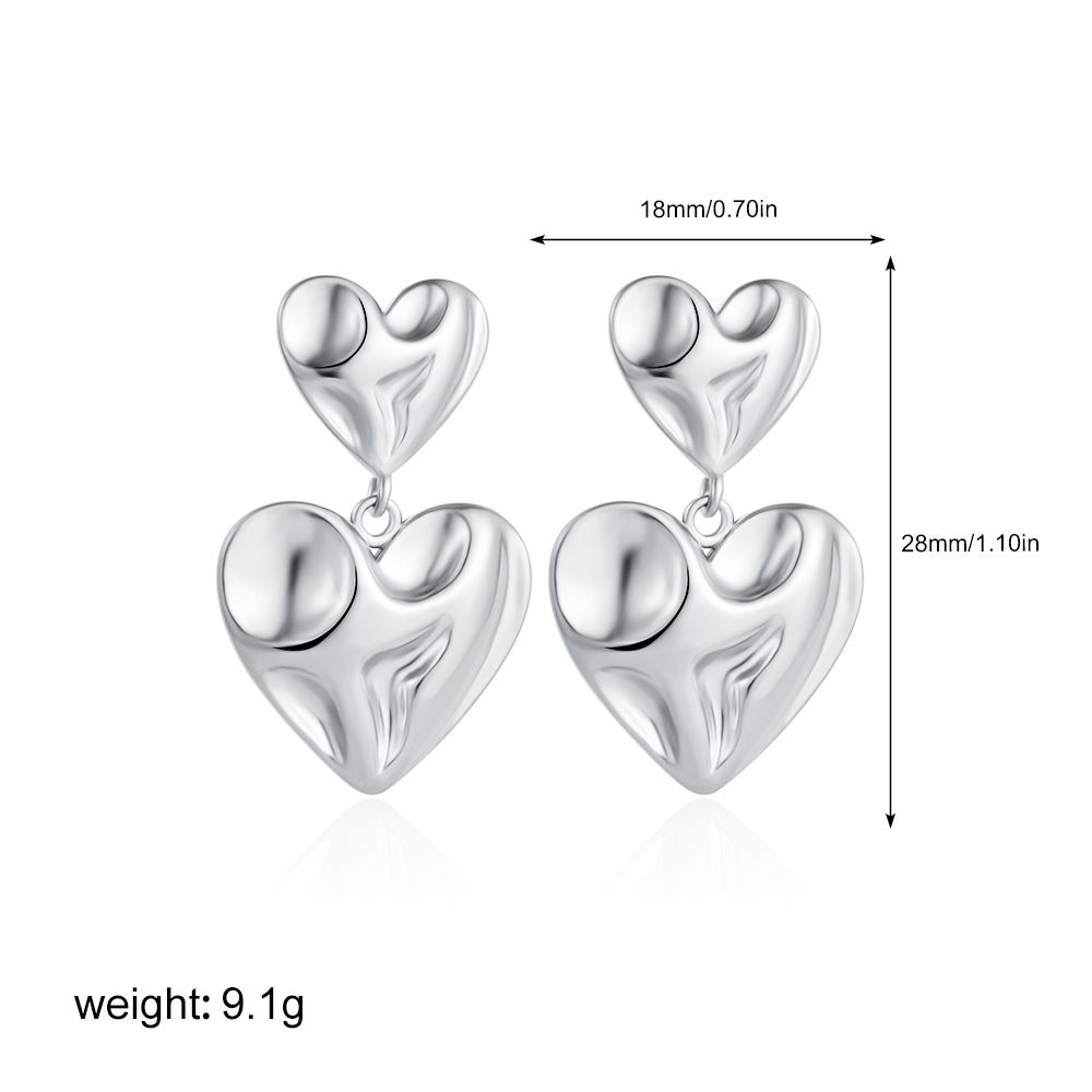 Set di gioielli da donna, orecchini alla moda di alta qualità, orecchini a doppio cuore con texture a pieghe irregolari, per donna_voghion.com