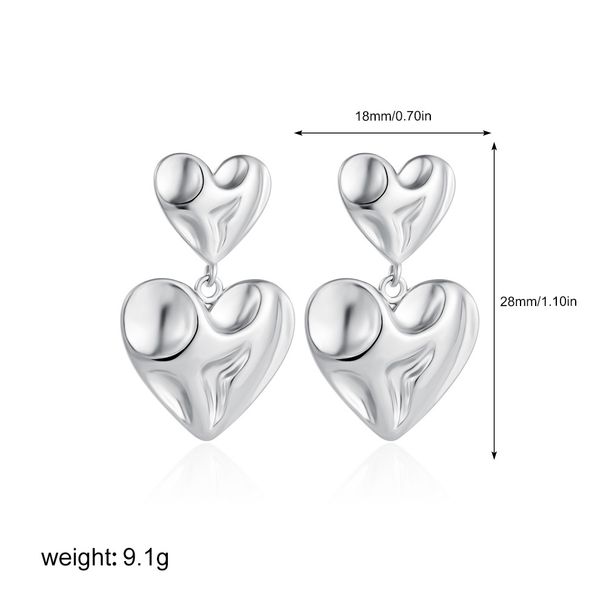 Set di gioielli da donna, orecchini alla moda di alta qualità, orecchini a doppio cuore con texture a pieghe irregolari, per donna_voghion.com