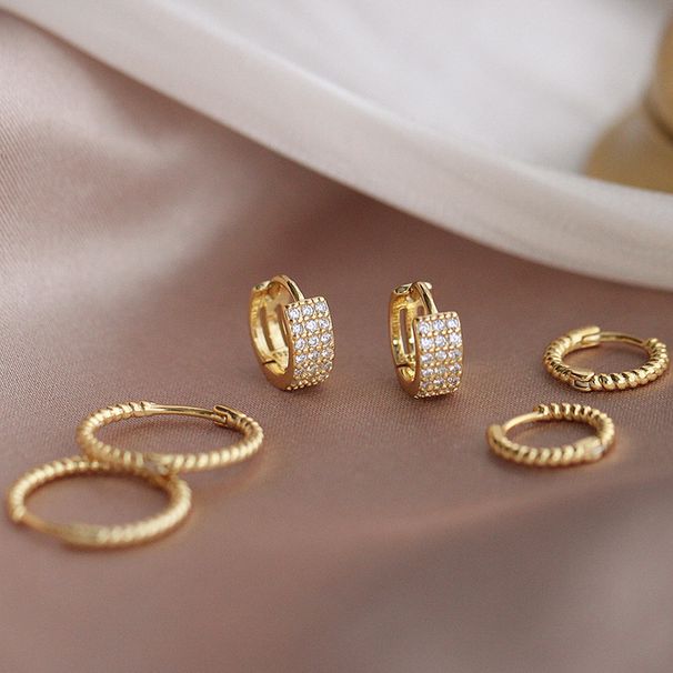 Korean New Fried Dough Twists Ring Women's Advanced Simple Temperament Mini Earbone Studs Earrings_voghion.com
