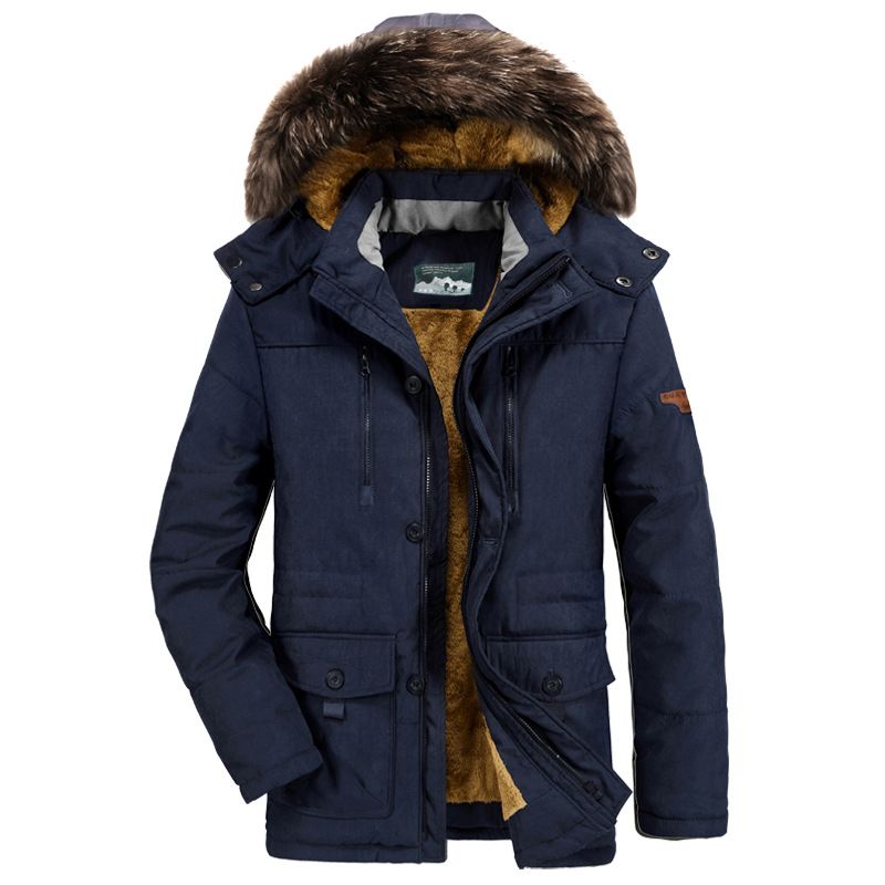 Herrenbekleidung Winterjacke aus Baumwolle mit Wattierung Herren Mittellange Plus Fleece Verdickte große, lockere Wattierungsjacke_voghion.com