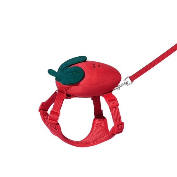 Vekka Strawberry Pet Backpack Set Dog I-shaped Chest Harness For Large Medium Small Dogs Walking Leash_voghion.com