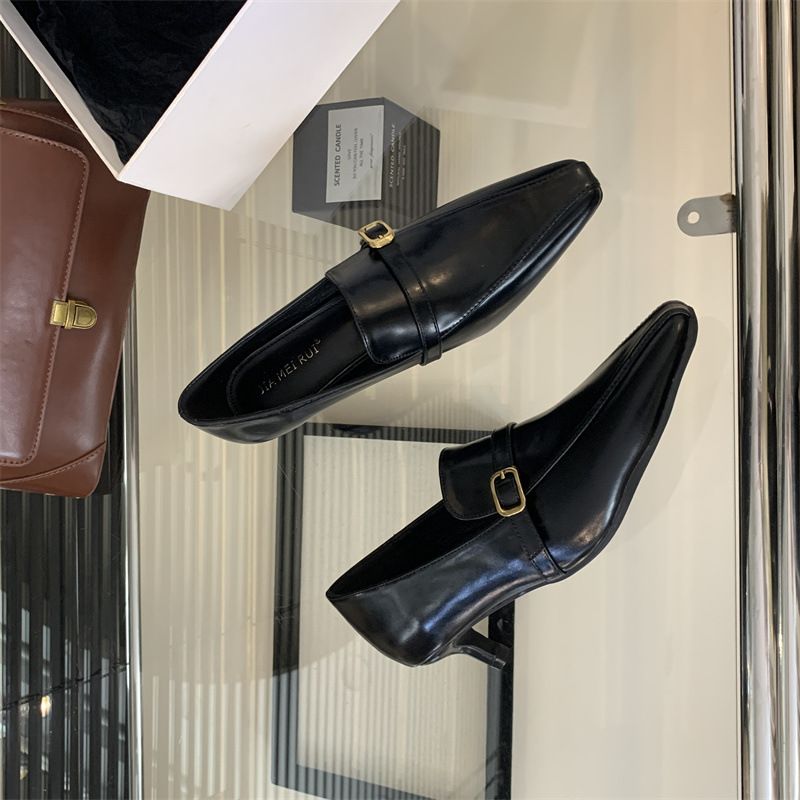 2024 Autumn Winter New British Style Square Toe, Slim Heel, High-Heeled Belt Buckle, Fashionable And Versatile Le Fu_voghion.com