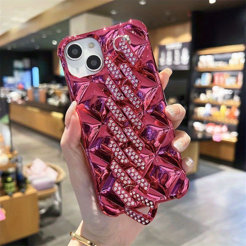 TPU ovitek za telefon za 15 Pro Max 14 13 12 Pro, odporen proti padcem in udarcem z bleščečim diamantnim paščkom, moden prenosni ovitek z bleščečimi okrasnimi kamni na hrbtni strani_voghion.com