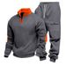 Herren-Set mit Fleece-gefüttertem Kapuzenpullover und Arbeitshose – Schweres, lässiges Winter-Outfit, locker sitzender Stehkragen, warm und bequem_voghion.com