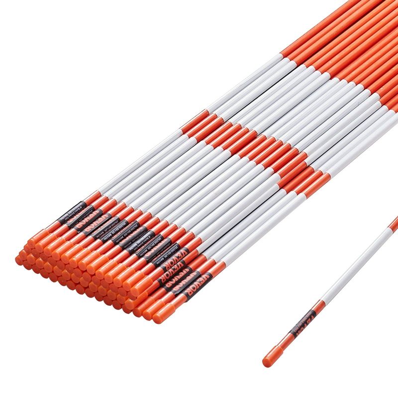 VEVOR Driveway Markers, 50 PCS 48 Inch, 0.4 Inch Diameter, Orange Fiberglass Poles Snow Stakes With Reflective Tape, 12" Steel Drill Bit & Protection Gloves For Parking Lots, Walkways Easy Visibility_voghion.com