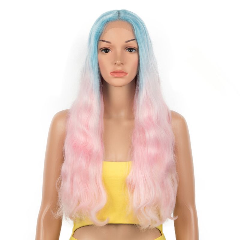 Rebecca Perücke Chemiefaser-Spitzenperücke vorne, weiblich, 71 cm lang, gewelltes lockiges Haar, Kopfbedeckung, grenzüberschreitende Modeperücken_voghion.com