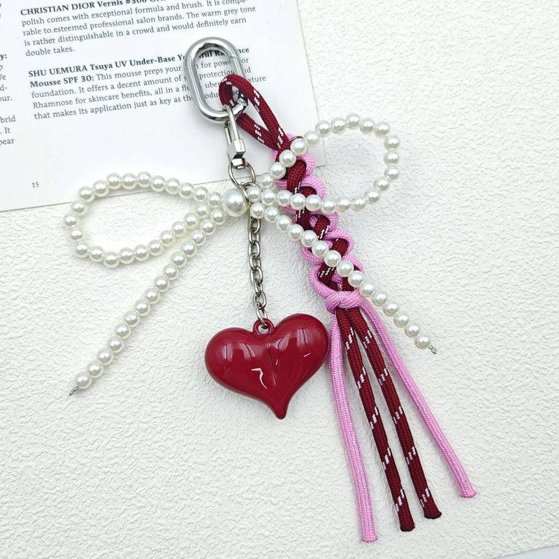 Bag Pendant String, Fresh And Clean Pearl Bow, Colorful Heart-shaped Woven String, Bag, Pendant, Keychain_voghion.com