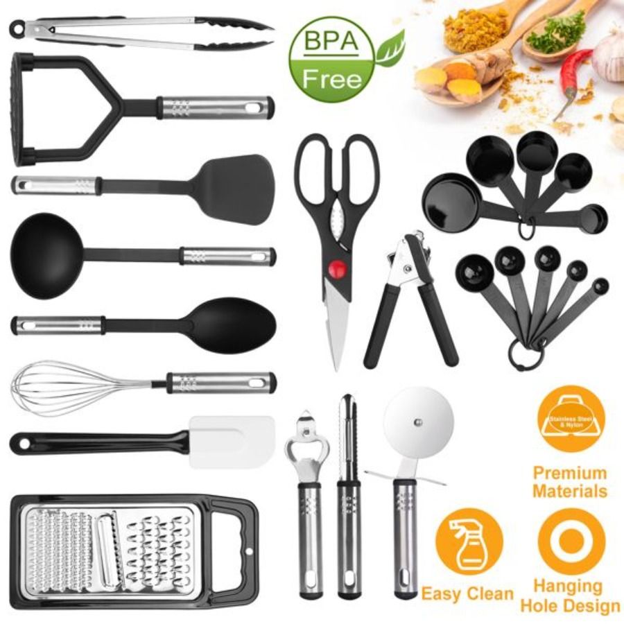 W Bottiglia in nylon resistente alla cottura 23 pezzi Pinze Set di utensili per il calore Utensile Raschietto Grattugia in acciaio Frusta Kit Lattina Cucina in acciaio inossidabile_voghion.com