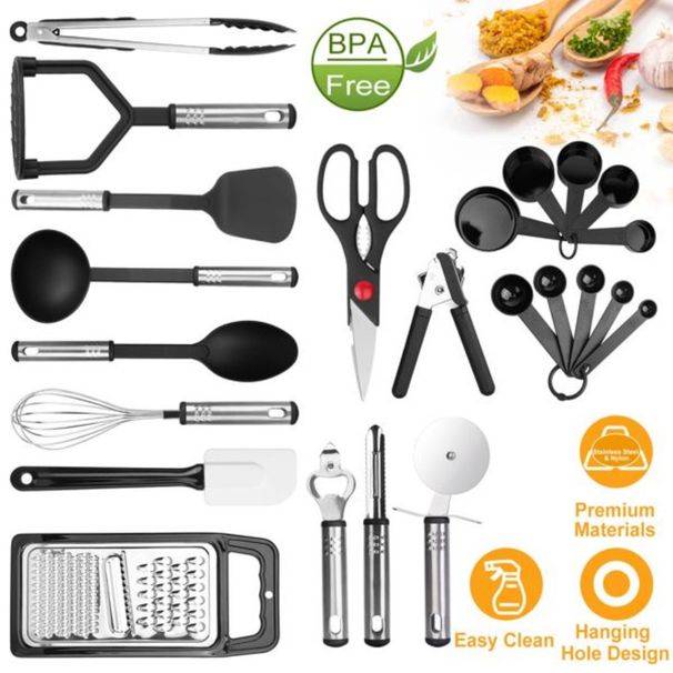 W Bottiglia in nylon resistente alla cottura 23 pezzi Pinze Set di utensili per il calore Utensile Raschietto Grattugia in acciaio Frusta Kit Lattina Cucina in acciaio inossidabile_voghion.com