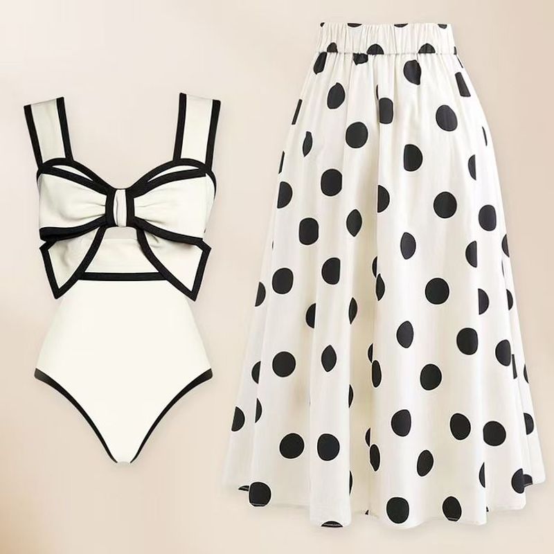 Sexy One-Piece High-End Swimsui For Women, Conservaive Tummy-Covering Swimwear, Ho Spring Chiffon Beach Dress_voghion.com