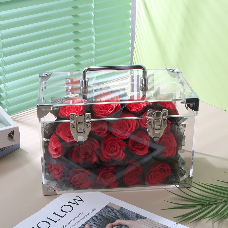 Small Suitcase Preserved Flower Acrylic Portable Gift Box Rose Soap Flower Shop High-end Chinese Valentine's Day Gift_voghion.com