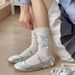 Cute Wrinkled Girls Bubble Mouth Lace Women's Spring And Summer Thin Sweet Blue Bow JK Short Socks_voghion.com