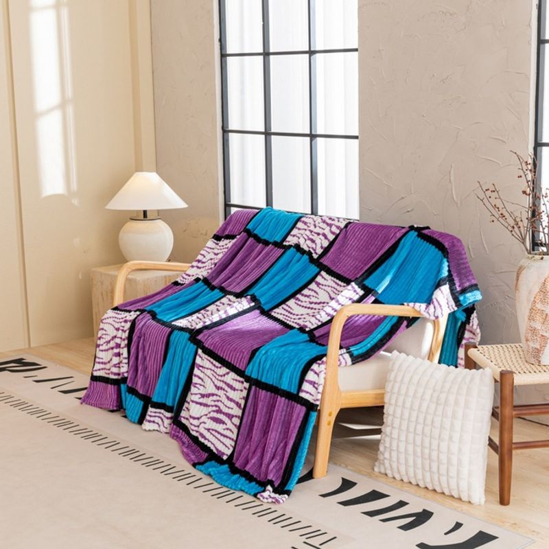Striped Flannel Blanket Super Soft Thick Plush Throw For Bed Couch Office Lightweight Warm Baby Fleece With Checkered Print_voghion.com