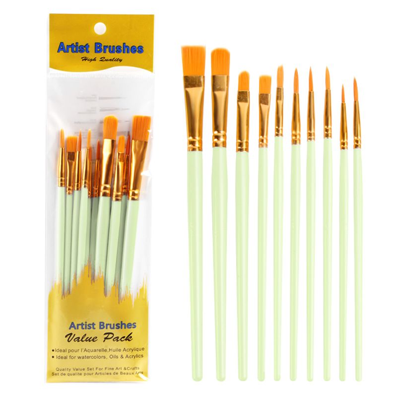 Nova haste de plástico 10 azul conjunto de pincéis de óleo pintura aquarela pintados à mão arte pincel conjunto de pincéis de óleo_voghion.com