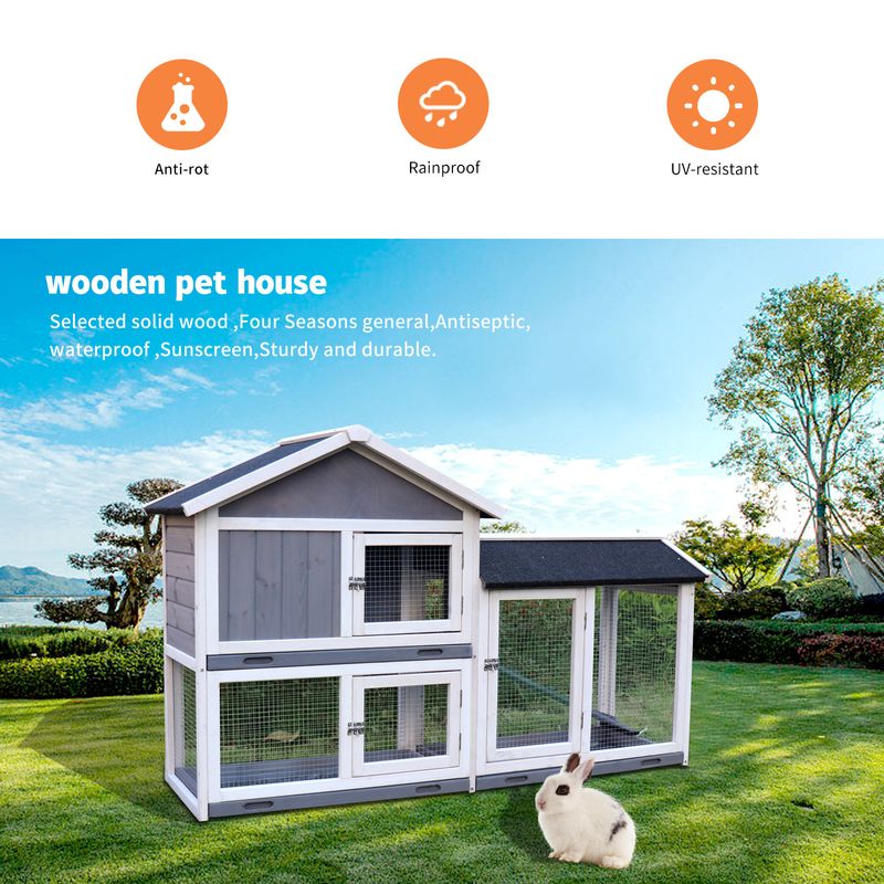 Rabbit Hutch, Indoor Bunny Cage, Outdoor Rabbit Cages with Run, Pet House with Deeper No Leak Tray, UV Panel, Removable Bottom Wire Mesh for Small Ani_voghion.com