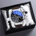 Men's simple fashion casual men's belt quartz watch + handmade beaded bracelet gift box_voghion.com