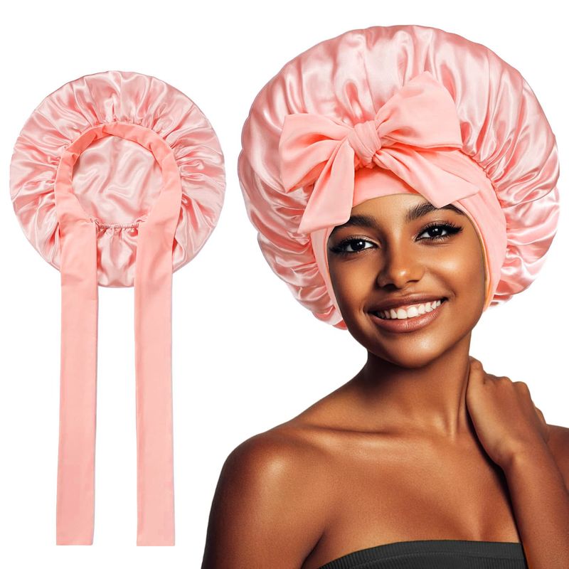 Wide-Brimmed Satin Sleep Cap With Long Tail & Elastic Band - Silk-Like Hair Protection Bonnet For Beauty Shower & Night Care_voghion.com
